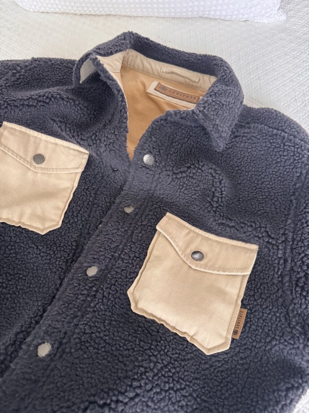 Levitate Sherpa Jacket Medium Gray Fleece Chore Coat New England Brand